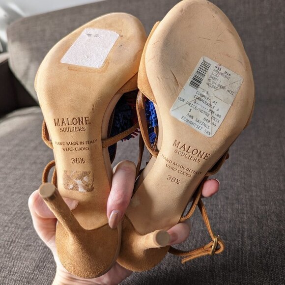 NWOB Malone Souliers Sherry Pompom Fringe Suede Heeled Sandals - Picture 6 of 10